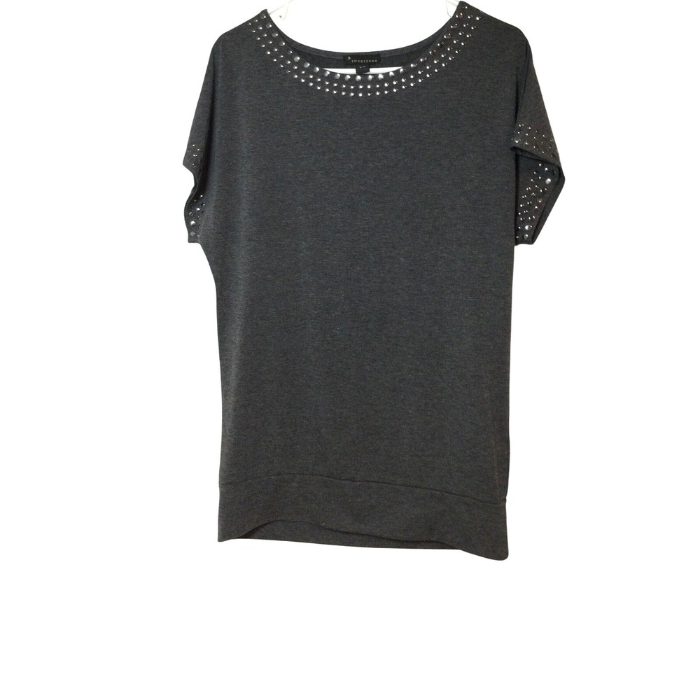 Twenty One Gray Studded Top Short Sleeve Casual T-Shirt Women's Size S (282)